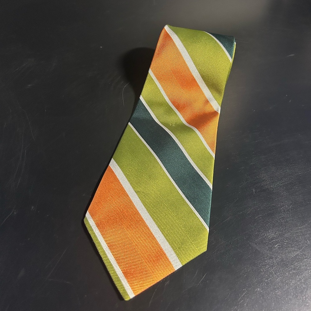 Vintage Wembley Luxury Tie Green Orange Blue Striped Necktie